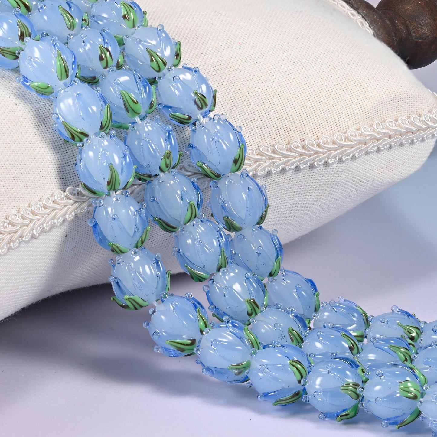 Blue Tulip Flower Bud Lampwork Glass Beads 14mm