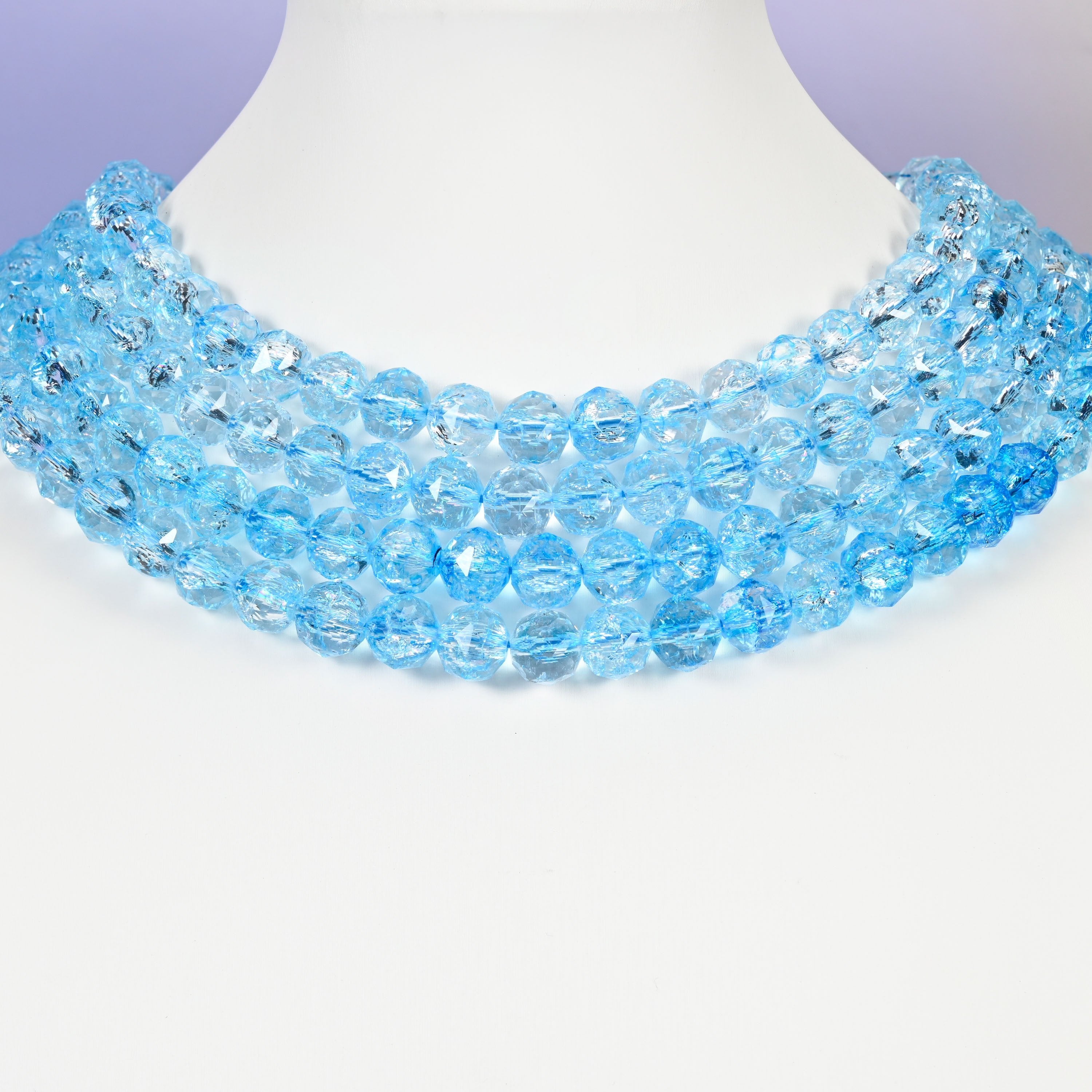 Blue glass beads, faceted round, 10mm