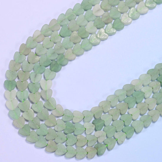 Matte green aventurine flat heart beads, 15 inch strand