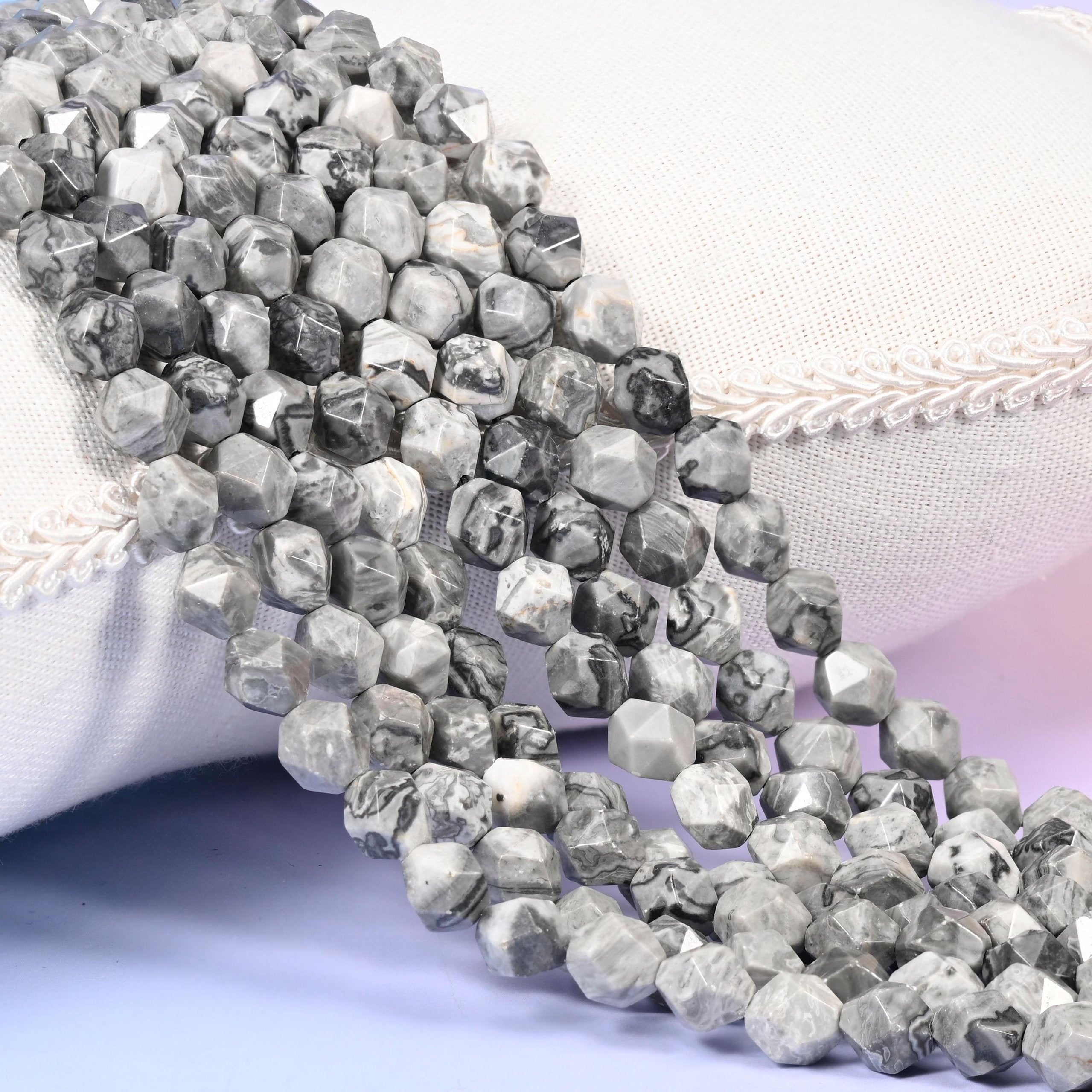 Map Jasper Faceted Diamond Star Cut Beads for jewelry making