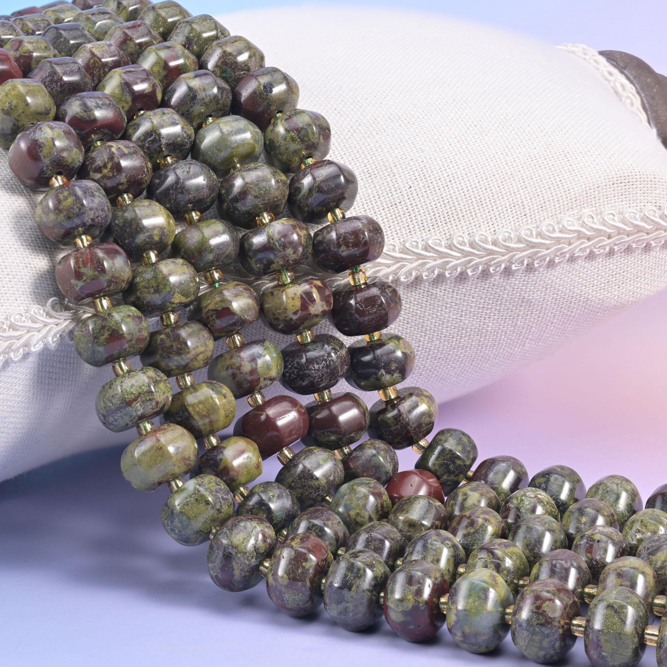 Dragon Bloodstone Pumpkin Rondelle Beads, 12x8mm