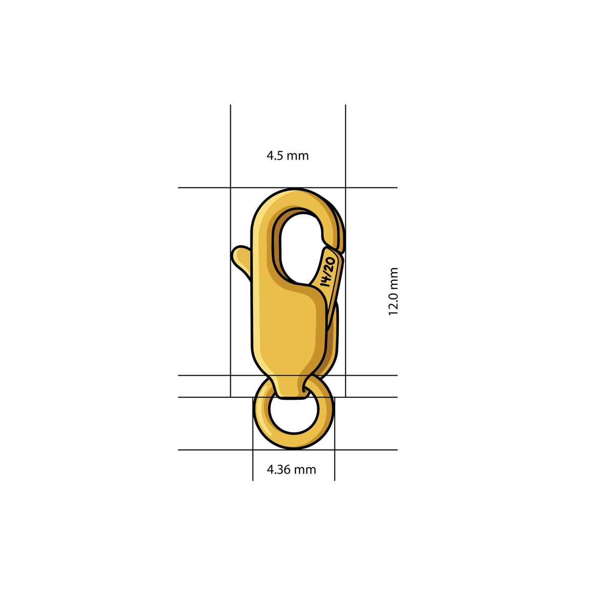14K Gold Filled Lobster Clasp 4.5x12mm