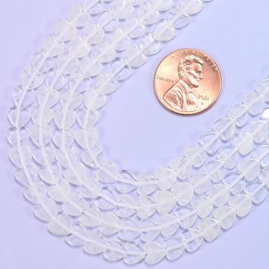 Clear Quartz Flat Heart Beads: Size 6mm, Jewelry Making, 15 Inch Strand