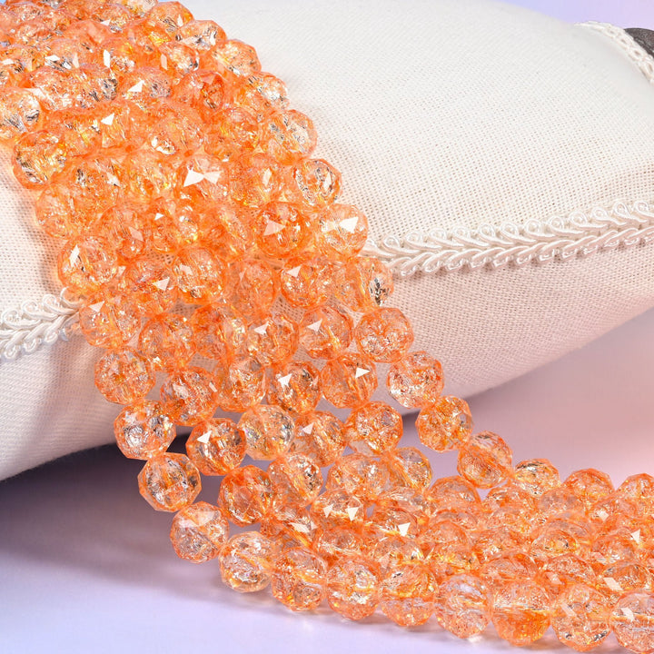 Transparent Orange Faceted Round Glass Beads