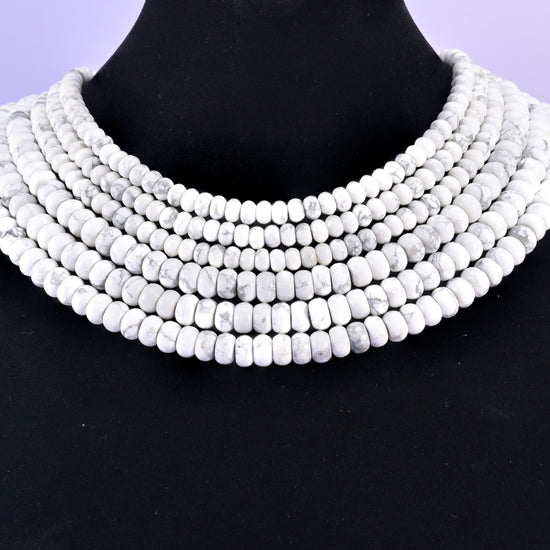 White Howlite beads, rondelle shape, 4x6mm and 5x8mm