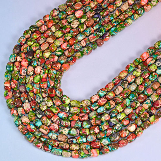 Green Dyed Sea Sediment Jasper Nugget Beads, 15 inch strand