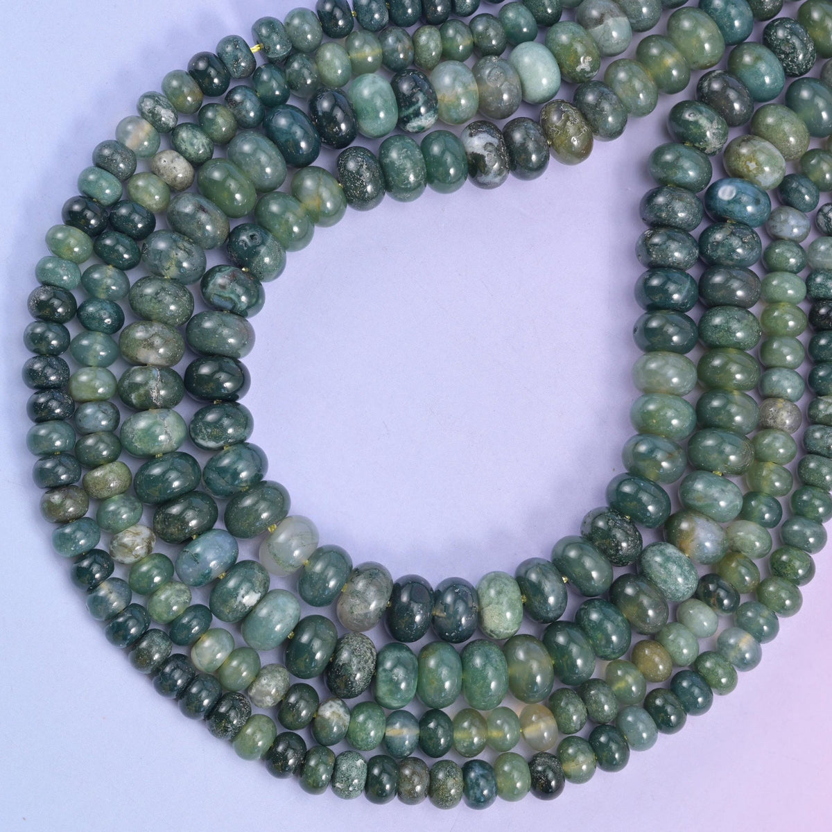 Moss Agate rondelle beads, approximately 90 beads per strand
