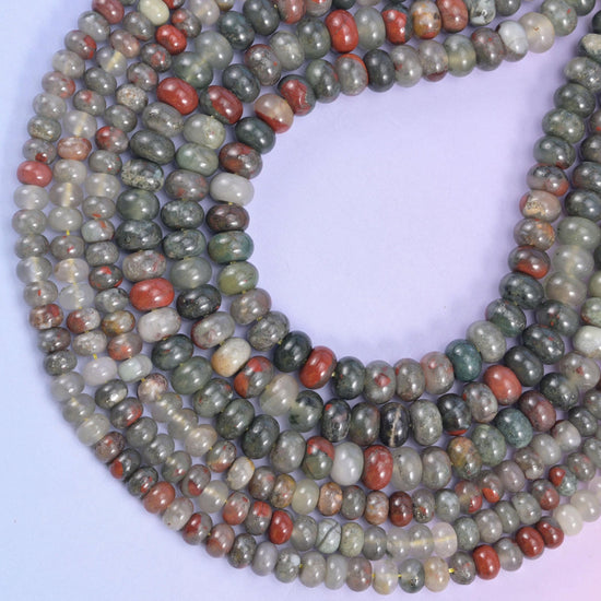 African Bloodstone Smooth Rondelle Beads 4x6mm 5x8mm, hole 1.0mm (4x6mm bead), 1.2mm (5x8mm bead), with a possible +/- 0.2mm difference, centre drilled