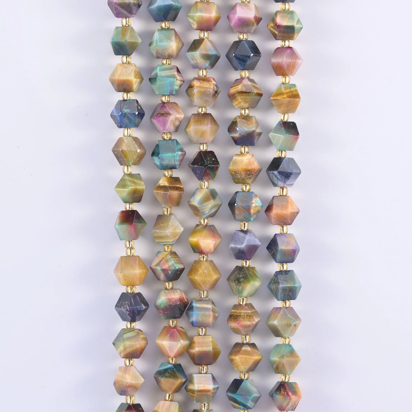 Colorful Galaxy Tiger Eye faceted diamond rhombus beads for jewelry making