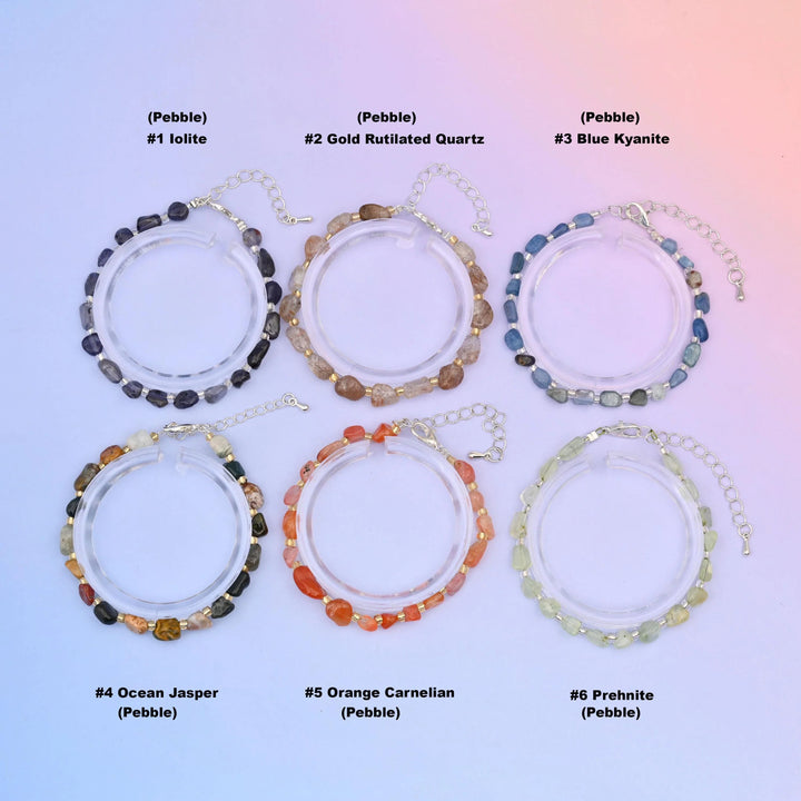 Gemstone chip bead bracelet with silver plated lobster clasp
