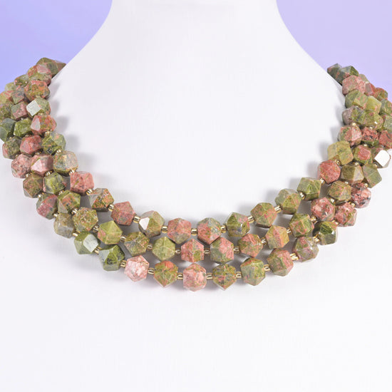 Diamond Rhombus Gemstone Beads, same cut repeated across eight colourways.