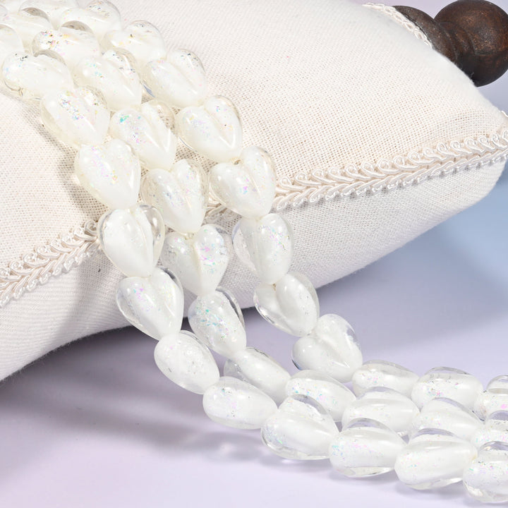 Iridescent White Heart Glass Beads