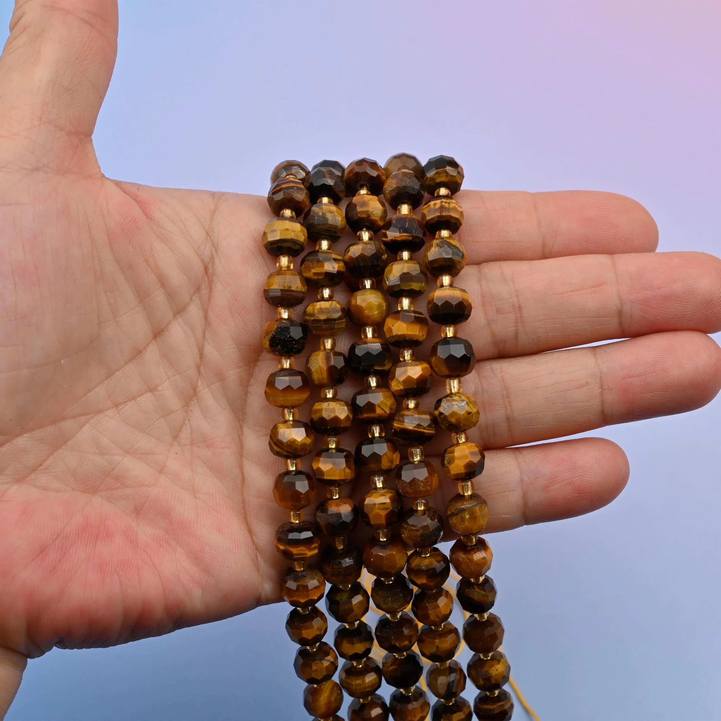 Yellow Tiger Eye beads, faceted rondelle, 6x8mm