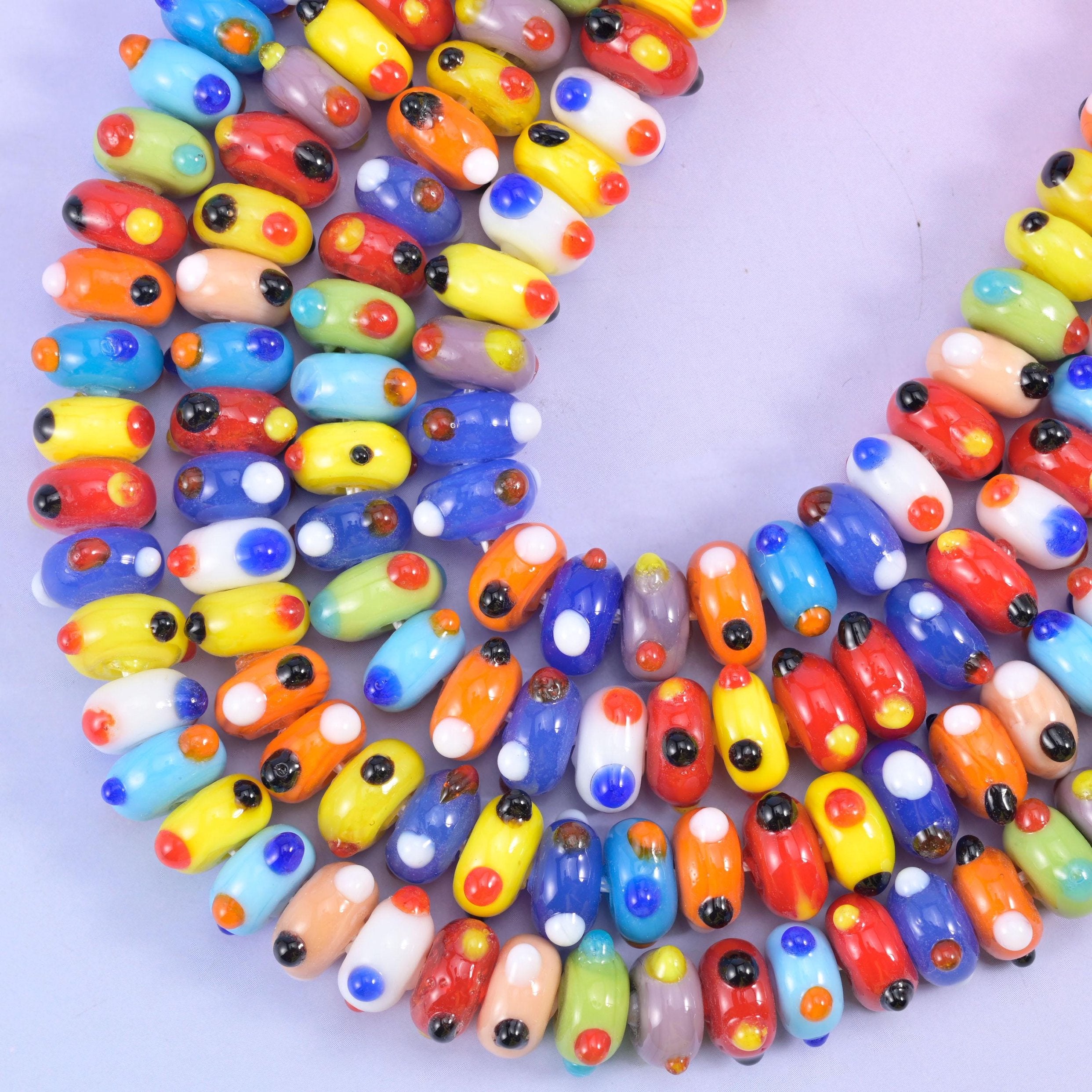 Multi-Color Dotted Donut Glass Beads, hole approximately 1.5mm