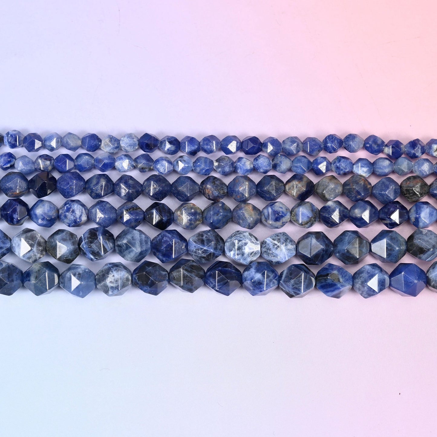 Royal Blue Sodalite Faceted Diamond Star Cut Beads 6mm 8mm 10mm in deep royal blue with chalky white and grey marbling