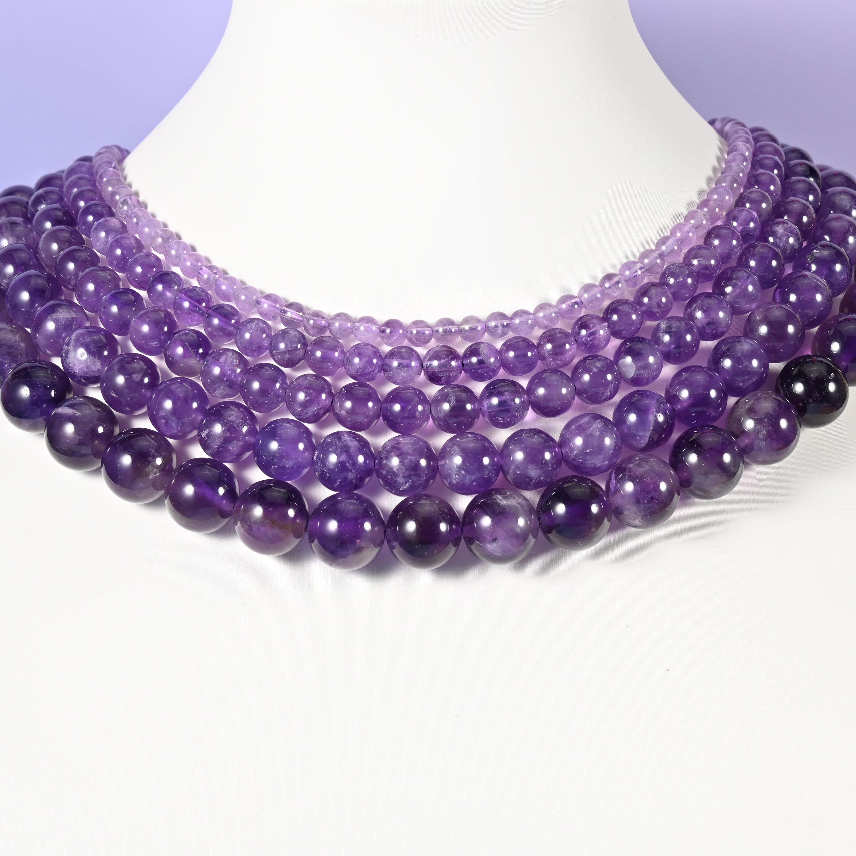 Amethyst beads, smooth round, 4mm, 6mm, 8mm, 10mm, 12mm