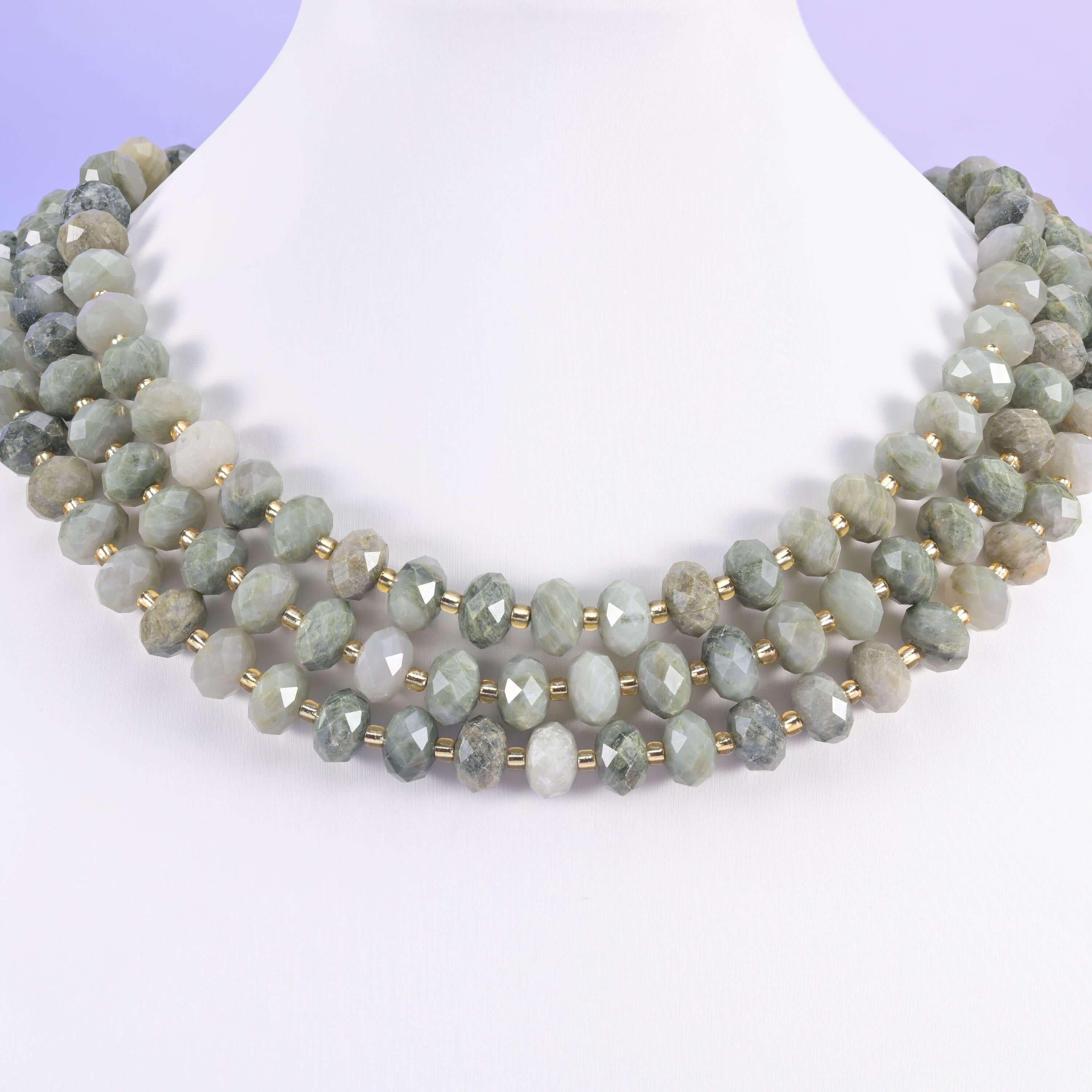 Green Rabbit Fur Quartz beads, faceted rondelle, 6x10mm