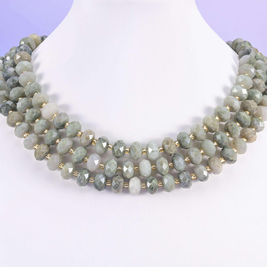 Green Rabbit Fur Quartz beads, faceted rondelle, 6x10mm