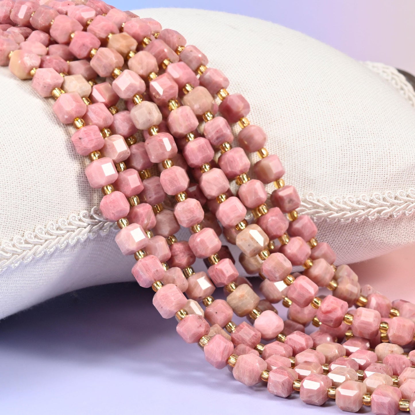 Pink Rhodonite Faceted Cube Beads