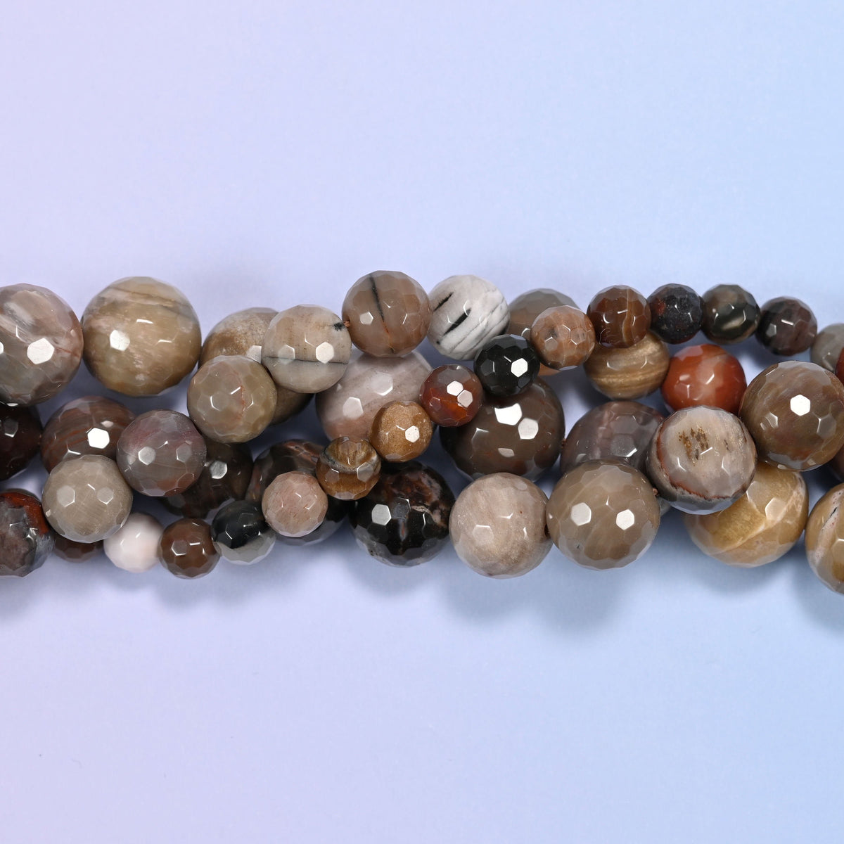Petrified Wood Faceted Round Beads, hole 1.0mm to 1.2mm