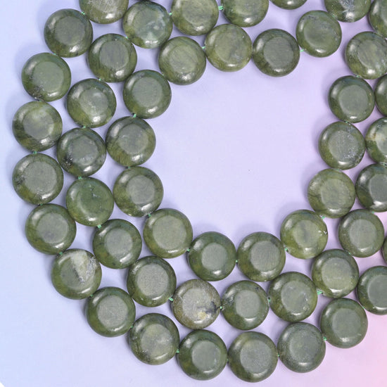 South Green Jade coin beads, approximately 26 beads per strand