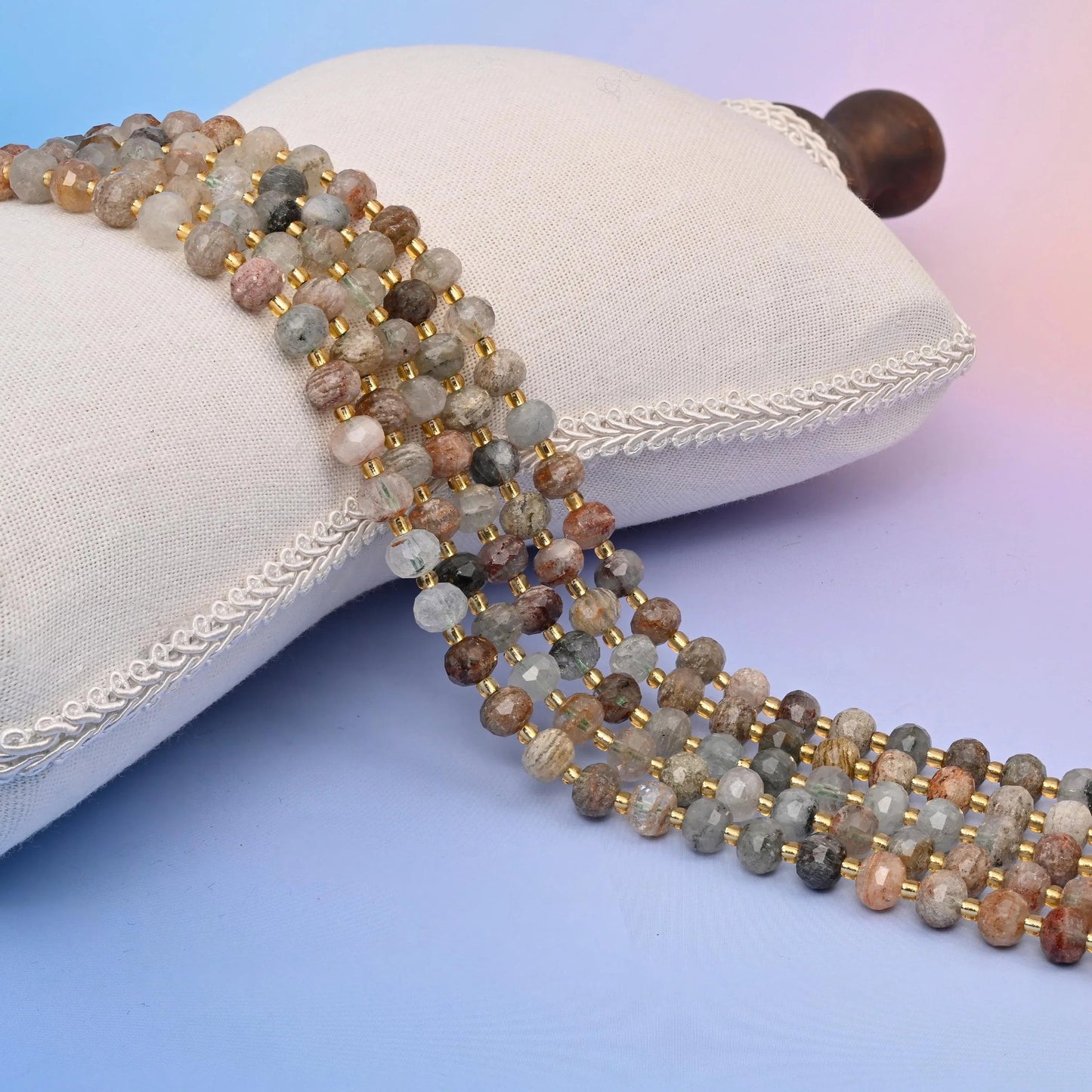 Thousand Layer Phantom Quartz Faceted Rondelle Beads 6x8mm