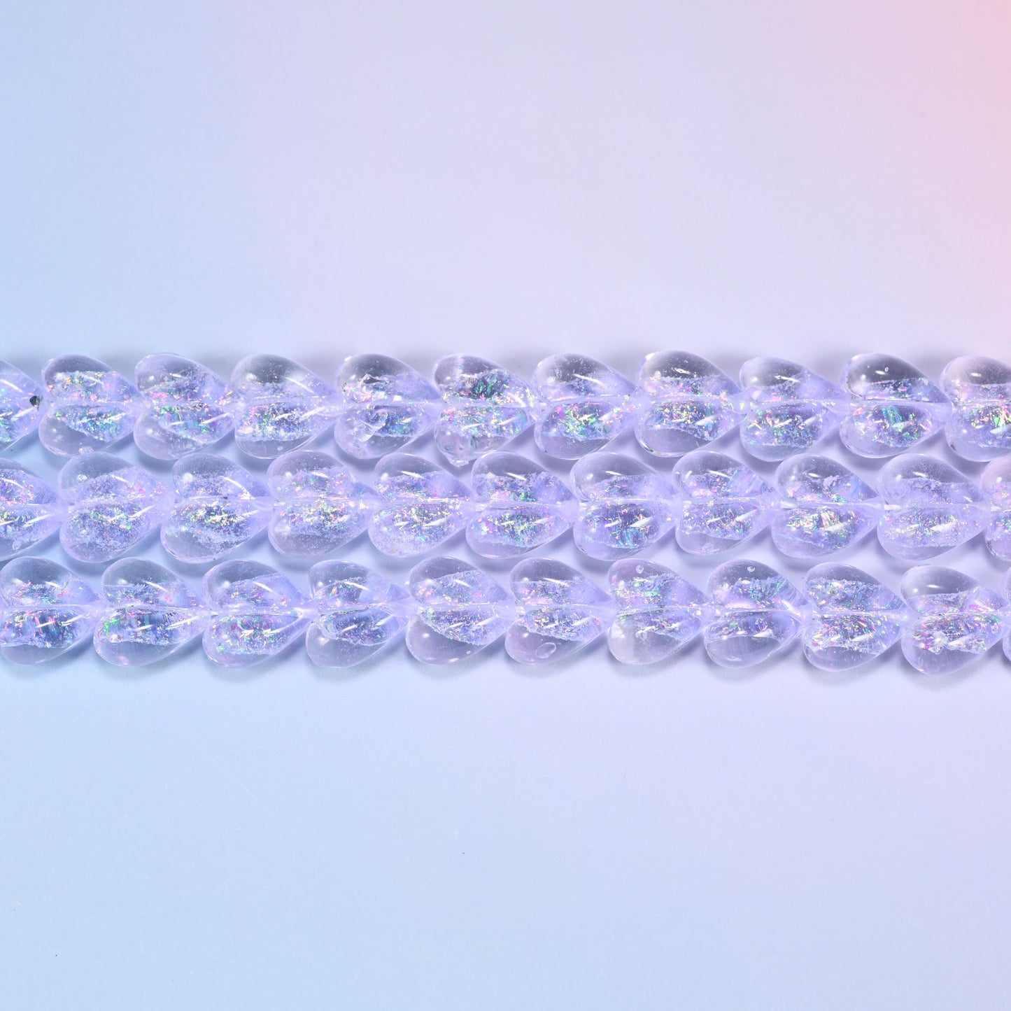 Iridescent Light Purple Heart Glass Beads, 16x15mm, 24pc Strand