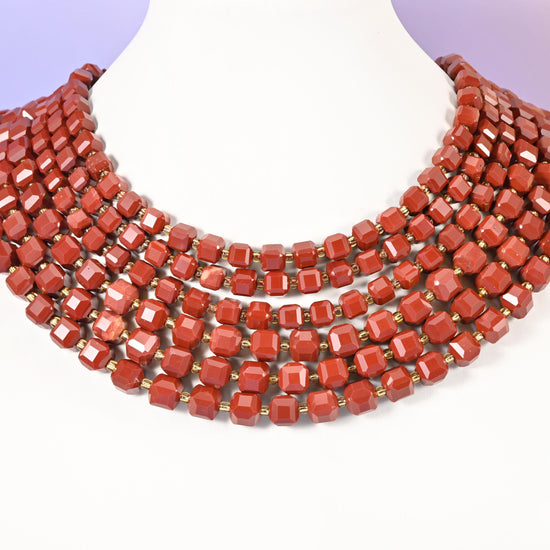 Red Jasper beads, faceted cube, 6mm and 8mm