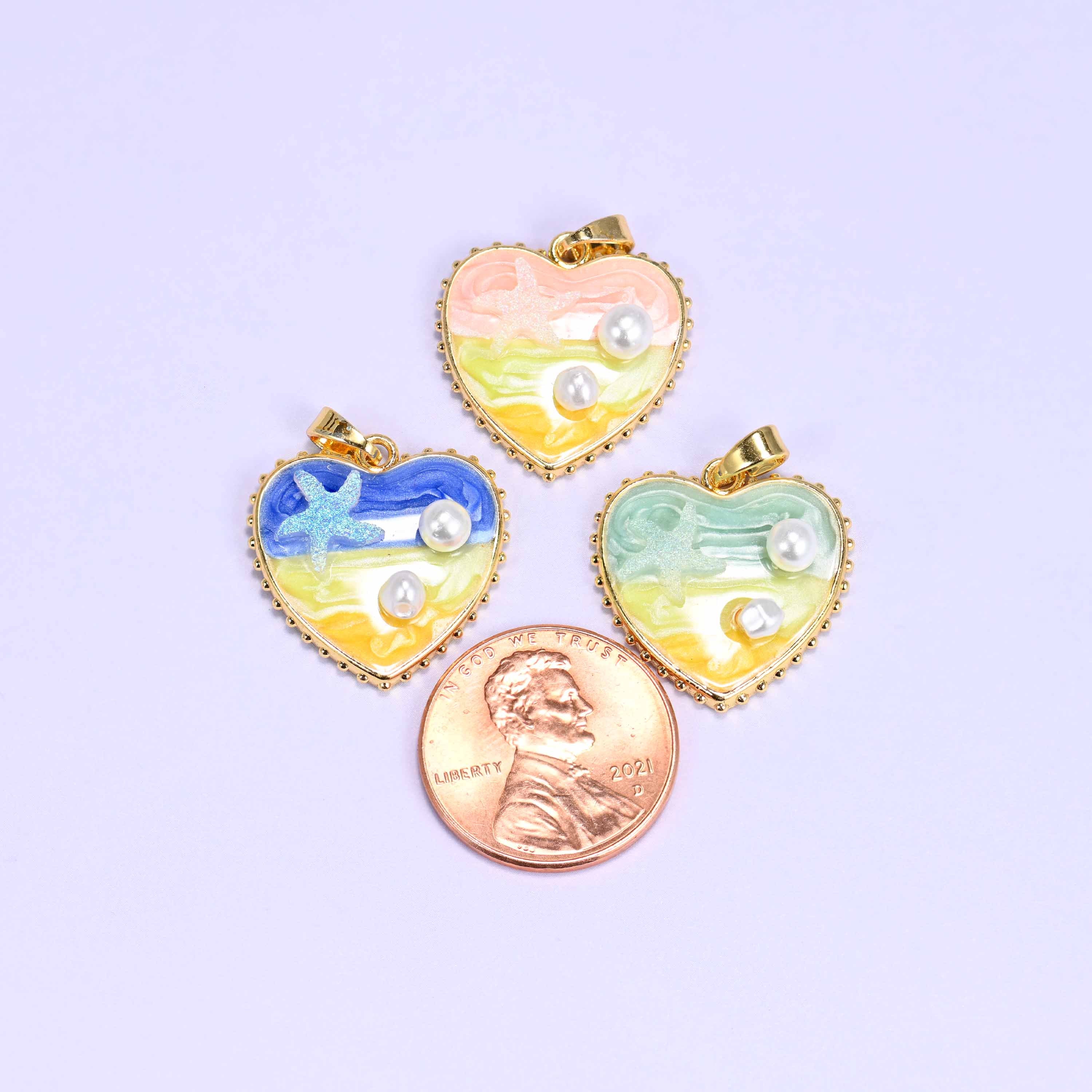 18K Gold Filled Enamel Oil Painting Heart Pendants: DIY Jewelry Making Supply