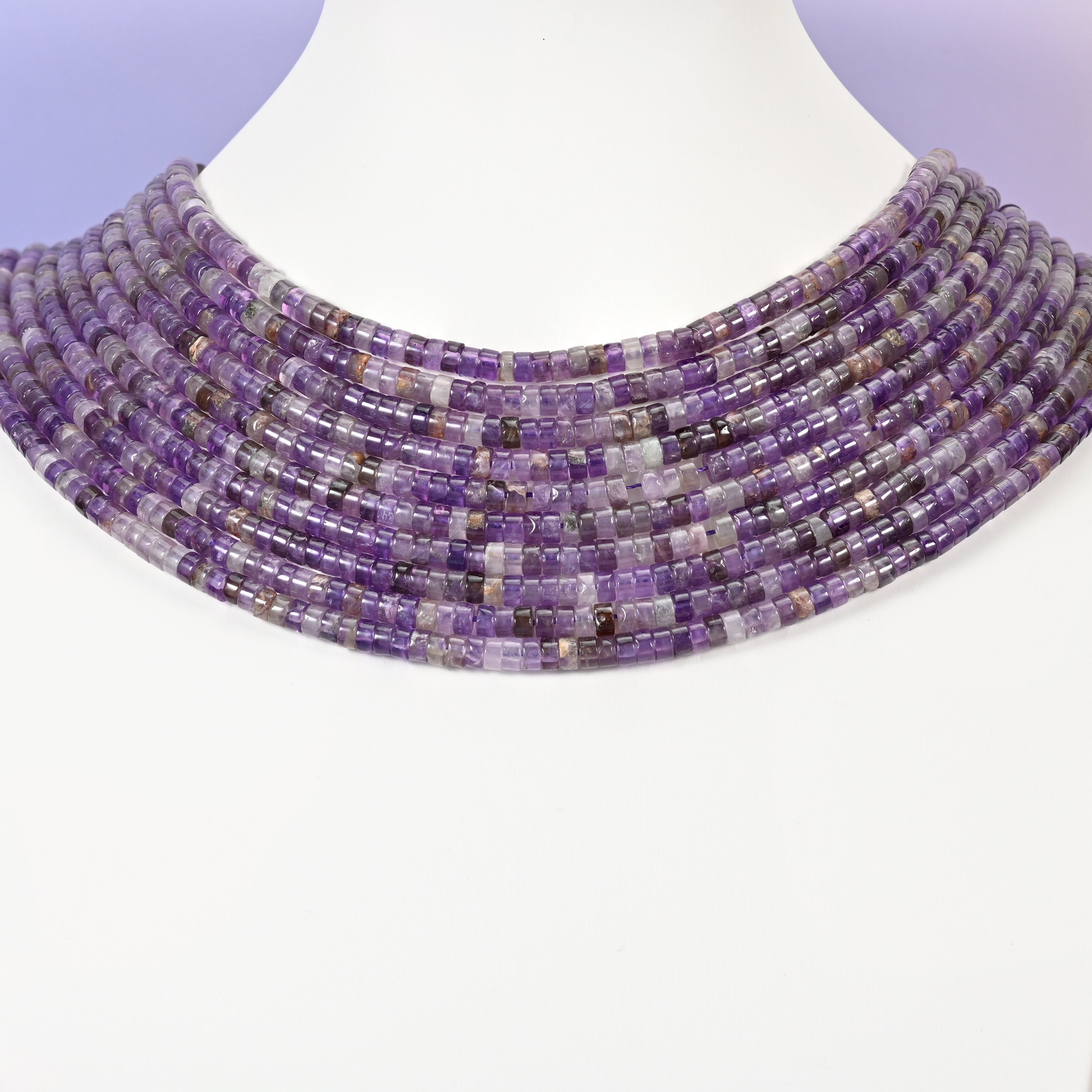 Amethyst beads, smooth heishi disc, 2 x 4mm