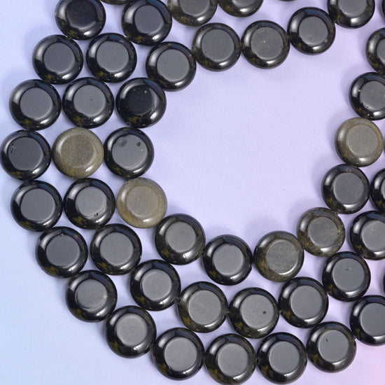 Gold Obsidian coin beads, approximately 26 beads per strand