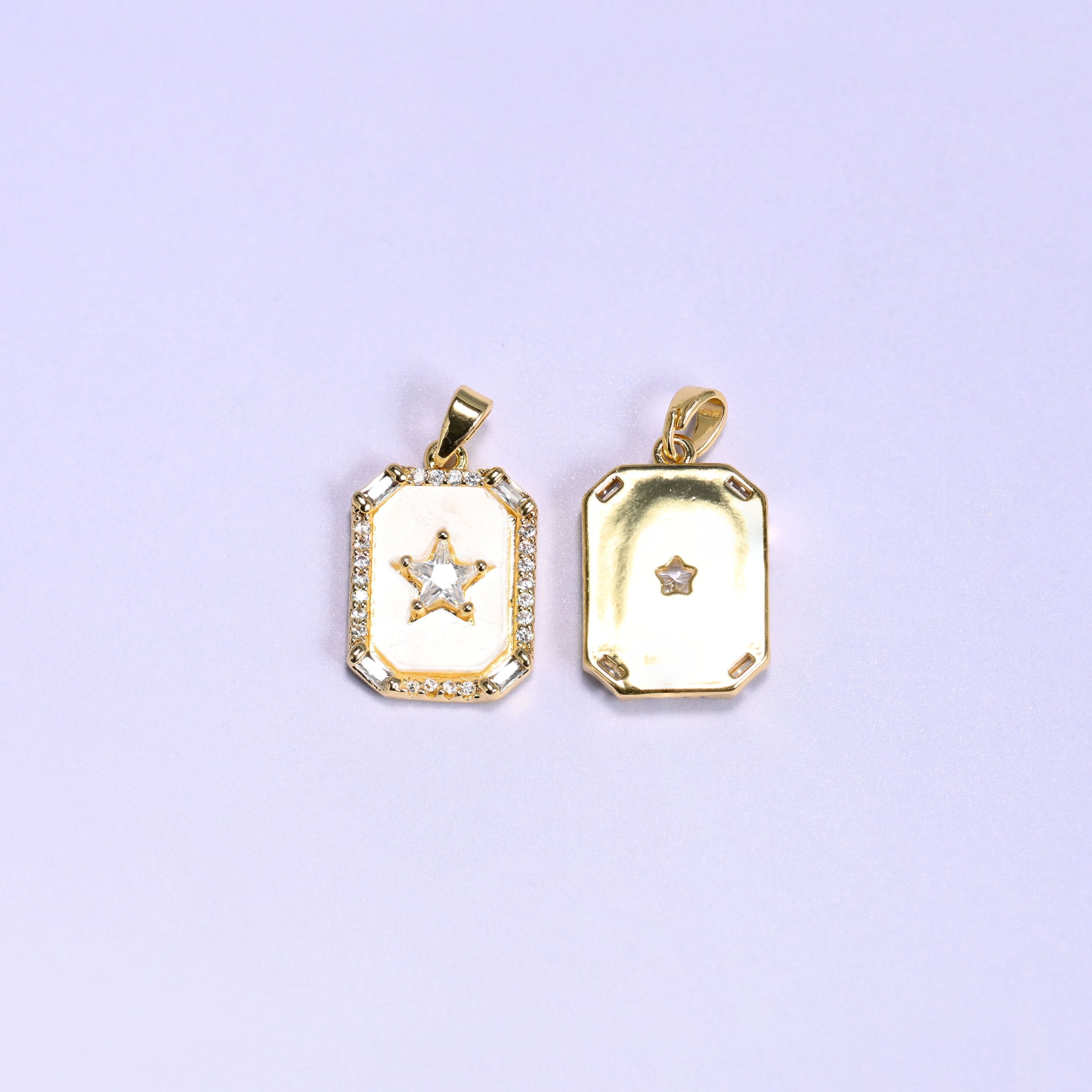 Rectangle Star Zircon Charms with a white shell center