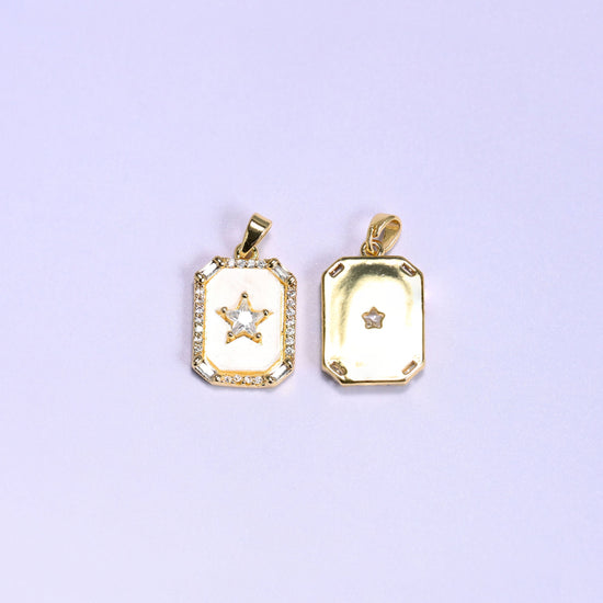 Rectangle Star Zircon Charms with a white shell center