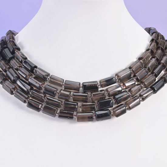 Smoky Quartz beads, faceted tube shape, 12x8mm.