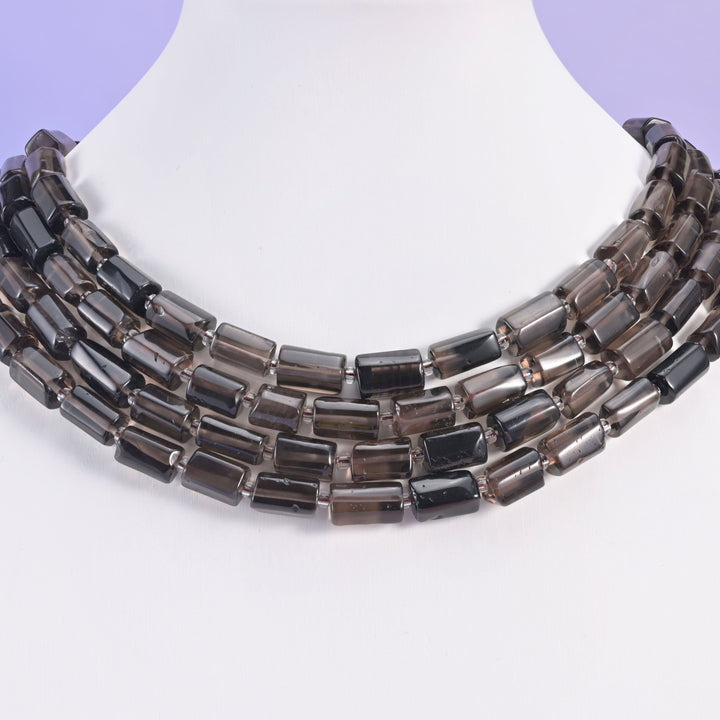 Smoky Quartz beads, faceted tube shape, 12x8mm.