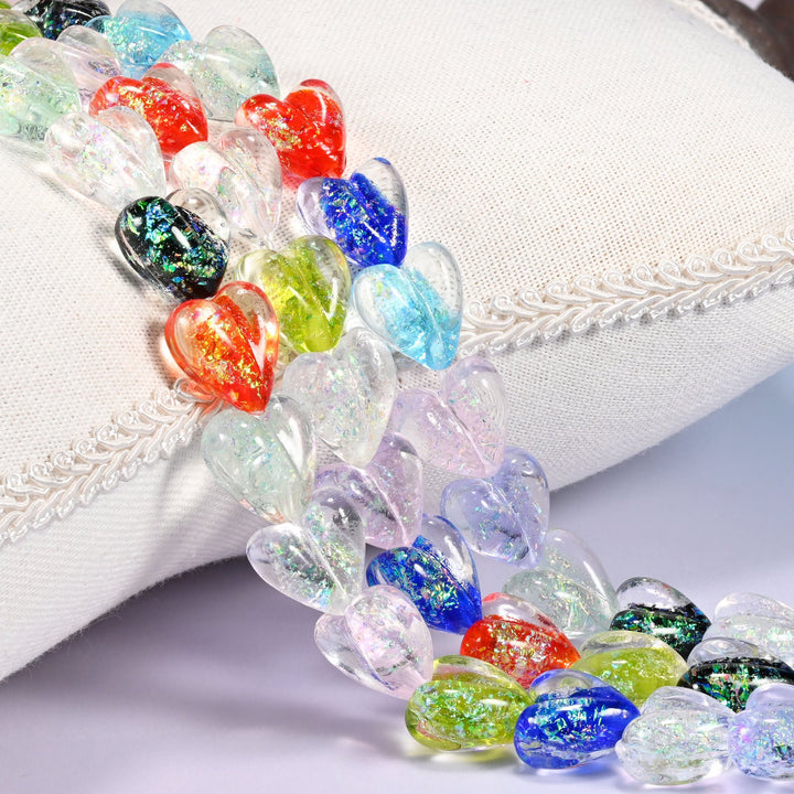 Iridescent Multicolor Heart Glass Beads