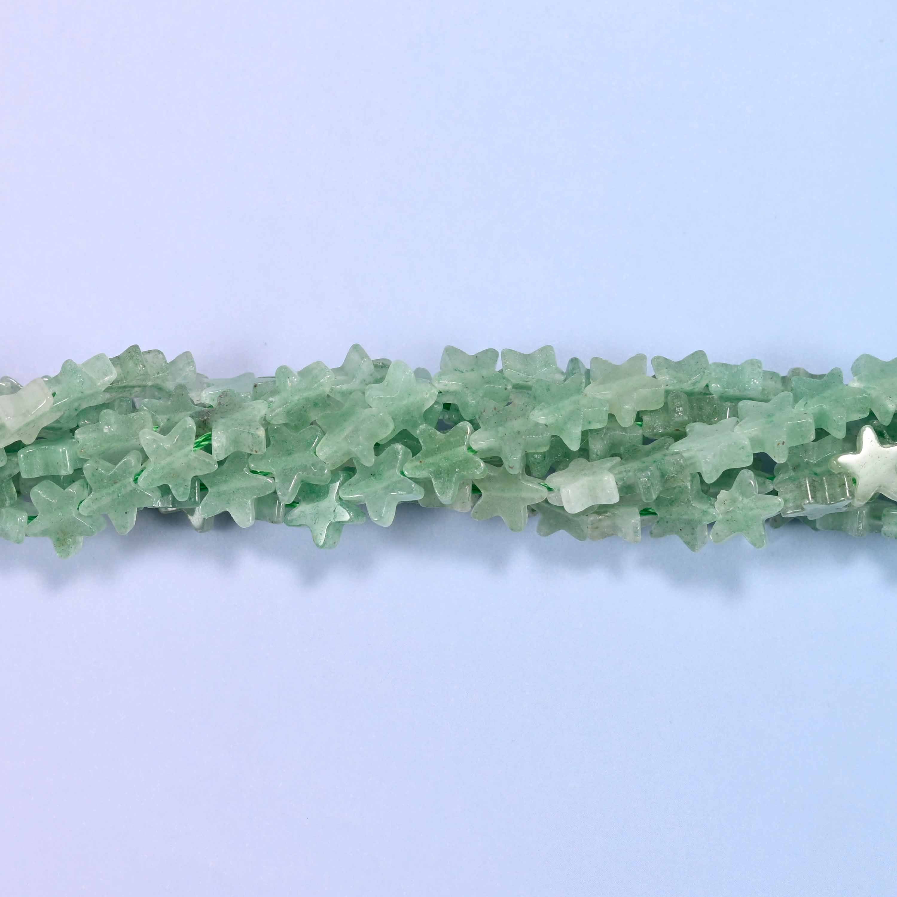 Green Aventurine Flat Star Beads: Size 6mm, Jewelry Making, 15 Inch Strand