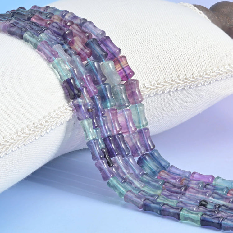Rainbow Fluorite Bamboo Stem Tube Beads, 6x10mm and 8x12mm.
