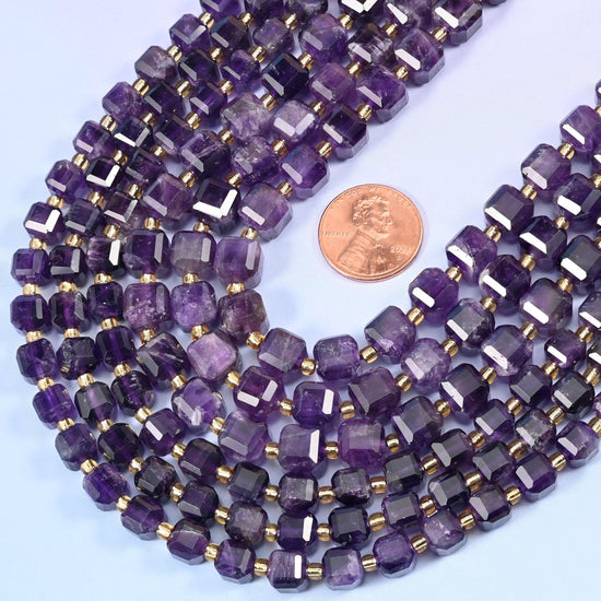 Faceted cube cut Dark Amethyst beads