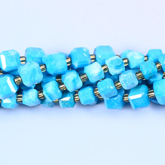 Dyed Blue Howlite Faceted Cube Beads, sold per 15 inch strand