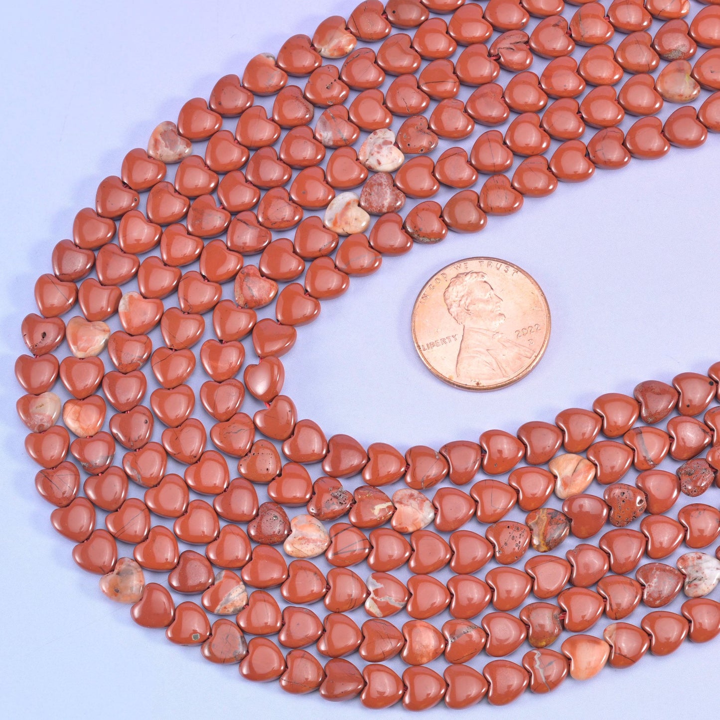 Red jasper heart beads, 15 inch strand