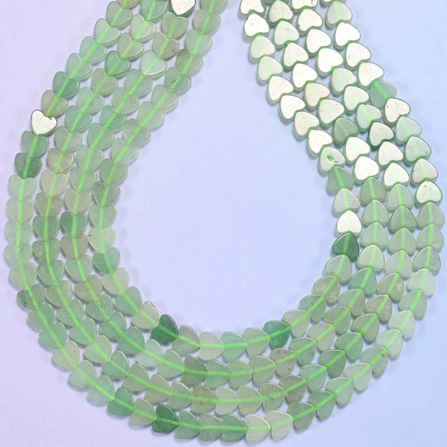 Green Aventurine Flat Heart Beads, hole 0.8mm