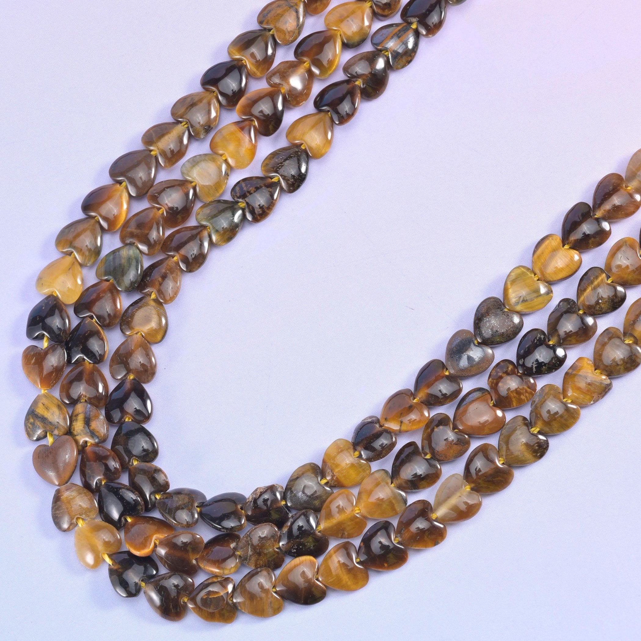 Puffed flat heart cut Tiger Eye beads