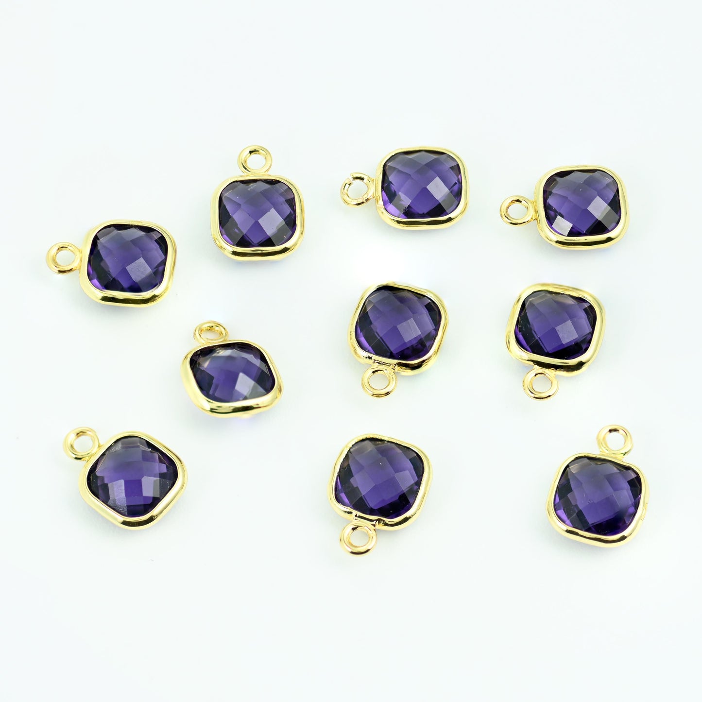 Brass, 18K Gold Filled, and Zircon — lead free and nickel free beads, faceted square cushion in a bezel setting, 9 x 7mm