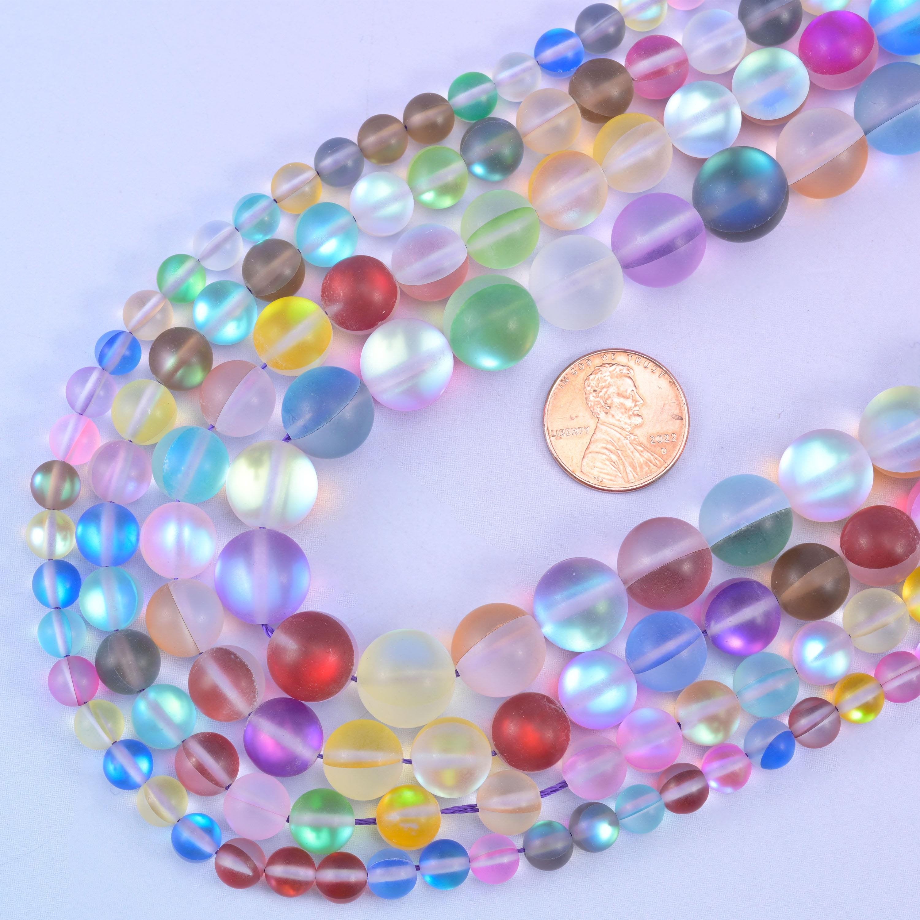 Matte rainbow aura glass beads, 15 inch strand