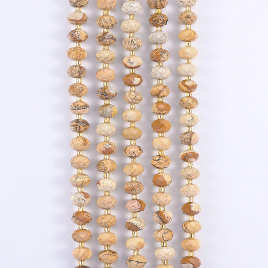 Picture Jasper Faceted Rondelle Beads, 15.5 inch strand