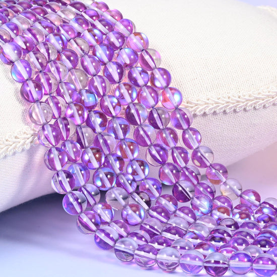 Mystic Aura Purple Round Glass Beads for jewelry making
