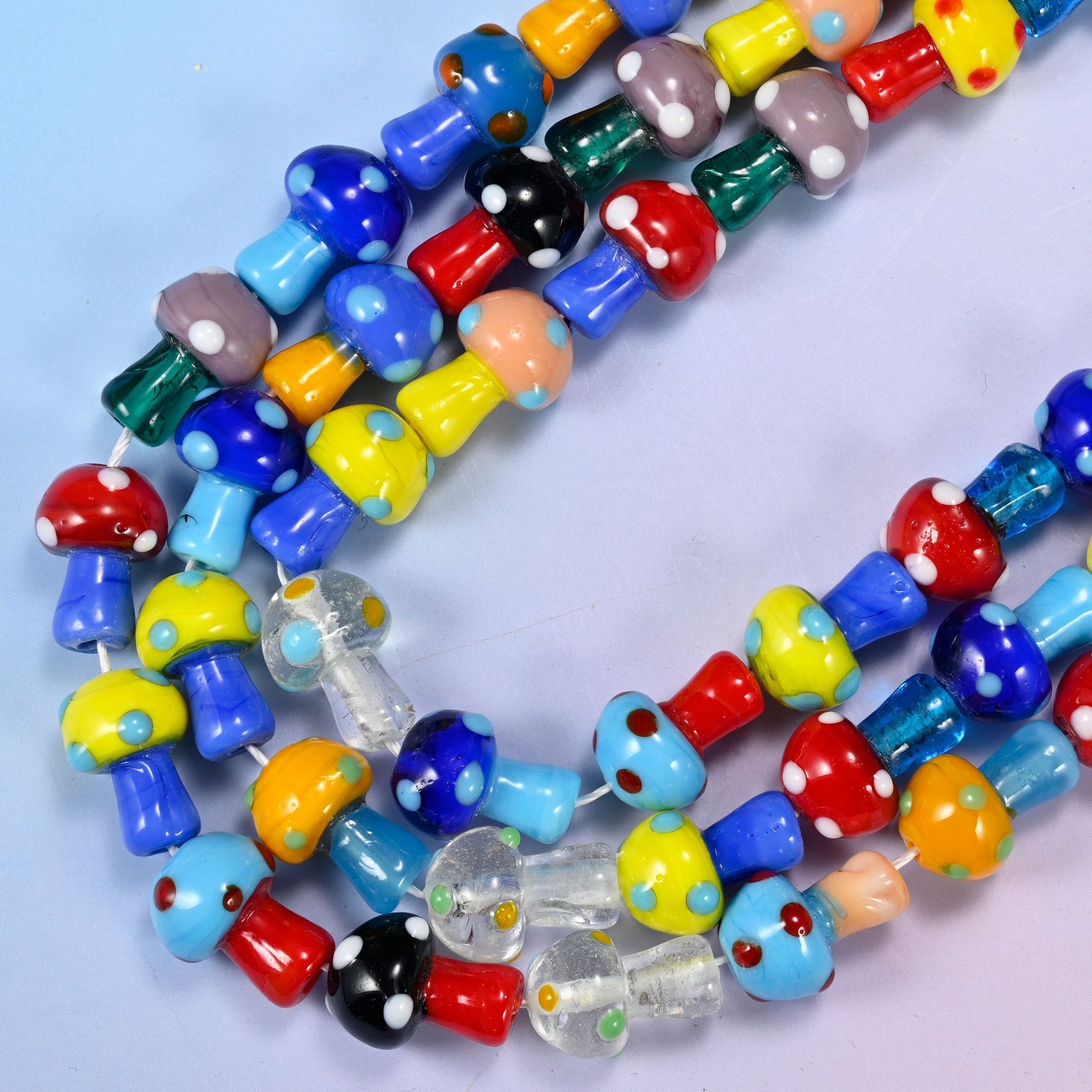 Colorful Polka Dots Lampwork Mushroom Glass Beads, 13 inch strand