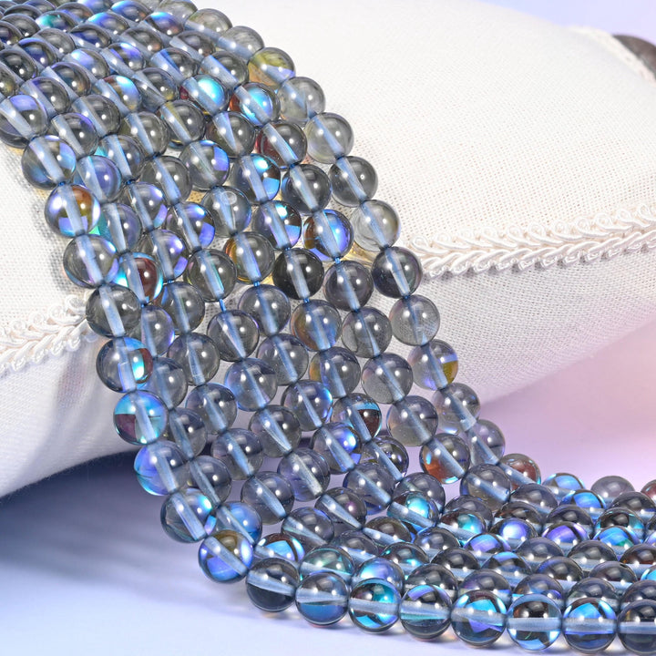 Iridescent Gray Round Glass Beads 6mm 8mm 10mm 12mm