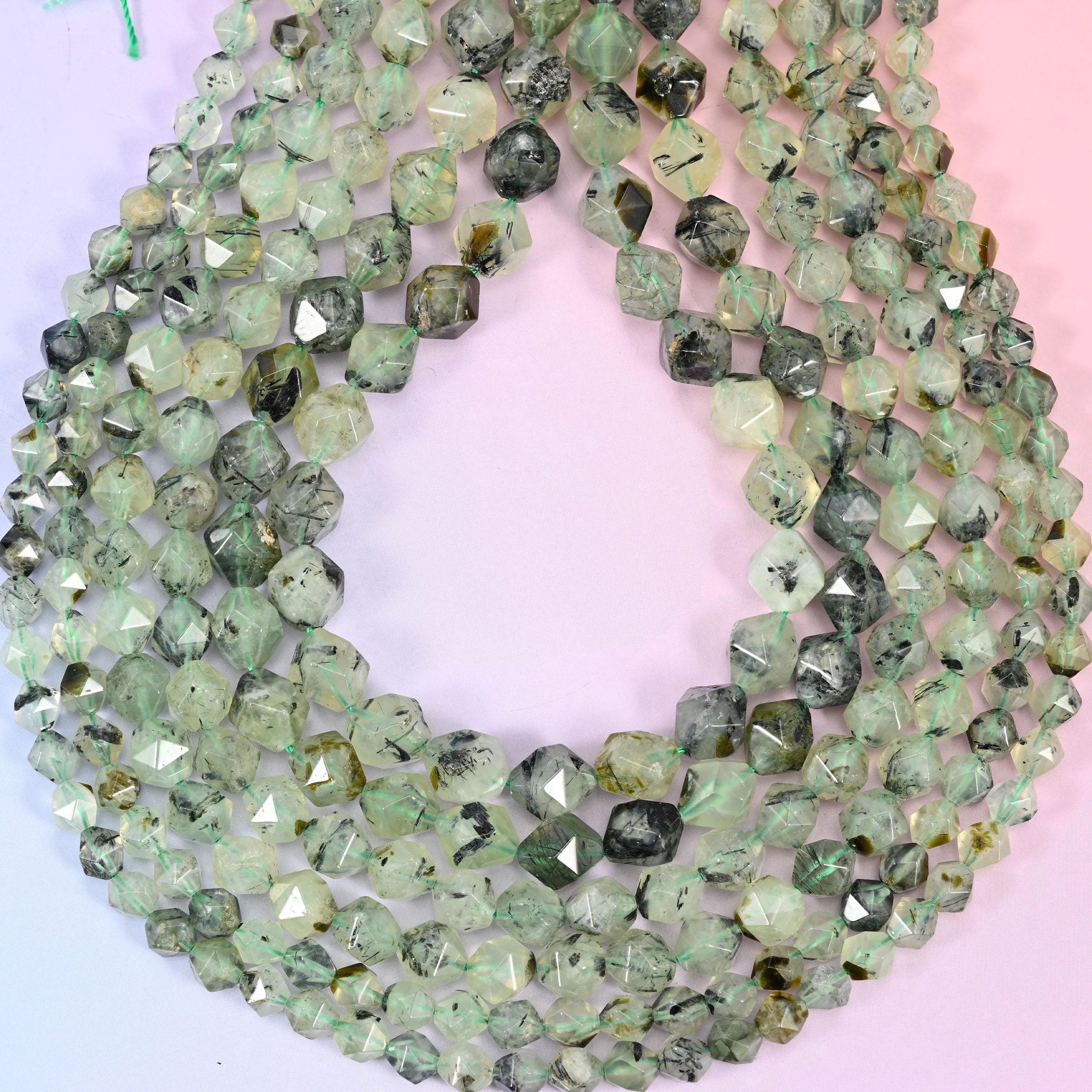 Green Prehnite Faceted Diamond Star Cut Beads, hole approximately 1.0mm